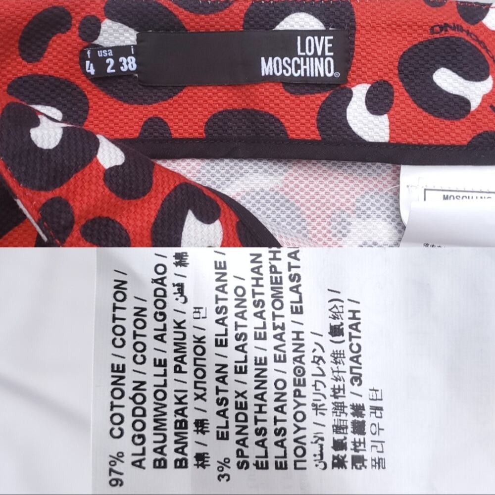 Love Moschino Red Animal Print Pencil Skirt Black White Cotton Stretch Sz 2 - Picture 8 of 8